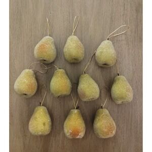 Sugared Beaded Pears Lot Of 10 Fruit Decor Winter Christmas Ornaments